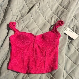 ReoRia Bright Pink Lace Bustier Top